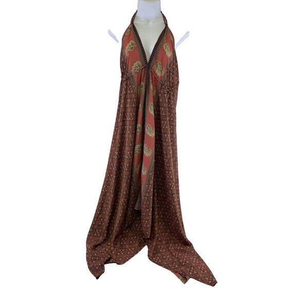 Earthbound Trading Halter Dress Asymmetrical Hem Midi Satin Tie Womens Medium - Picture 1 of 12